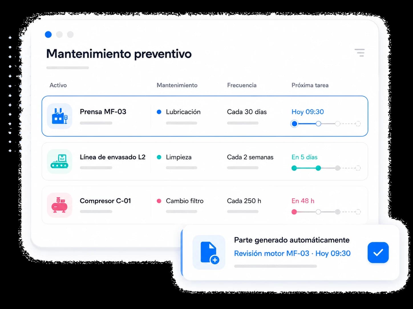 Programación automática de mantenimiento preventivo por activo