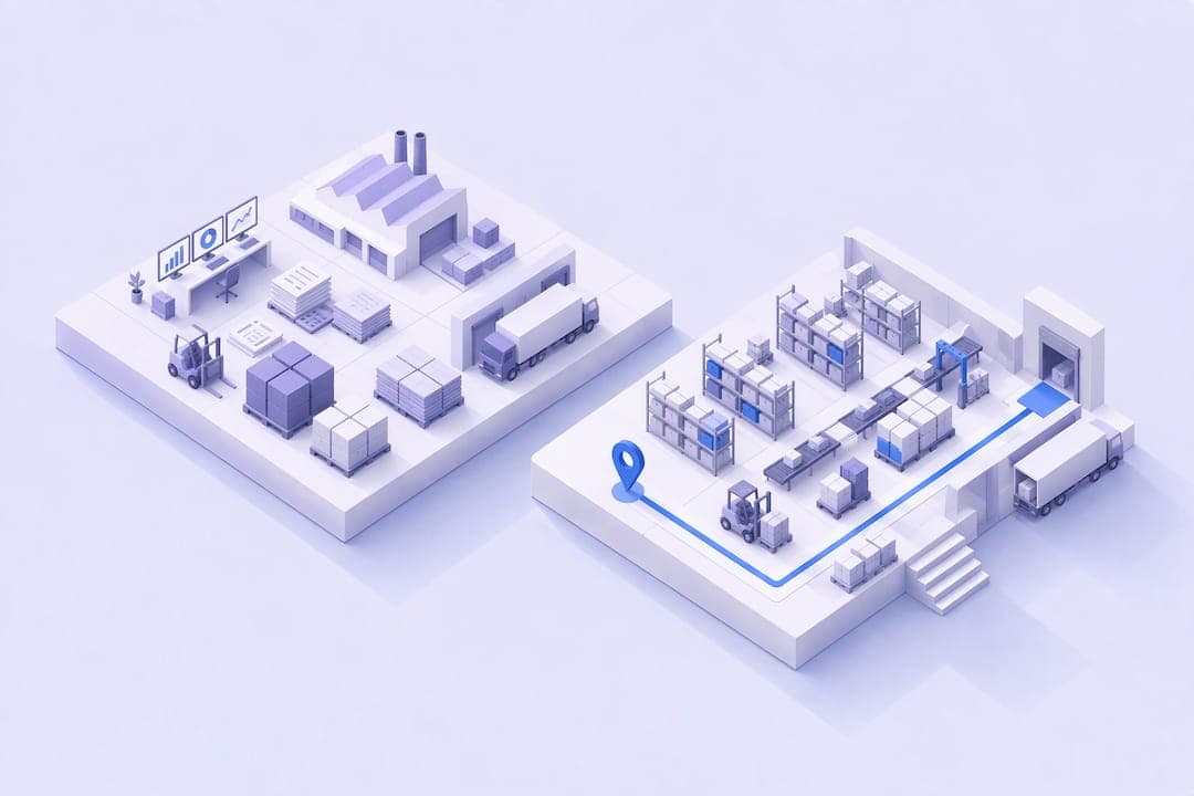 Ilustración isométrica de ERP y WMS