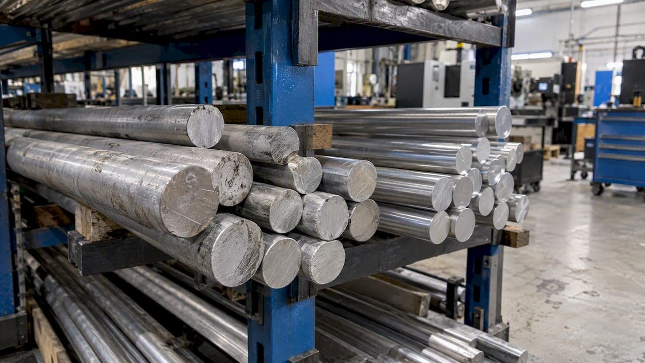 Aluminum bars from two lots on a rack
